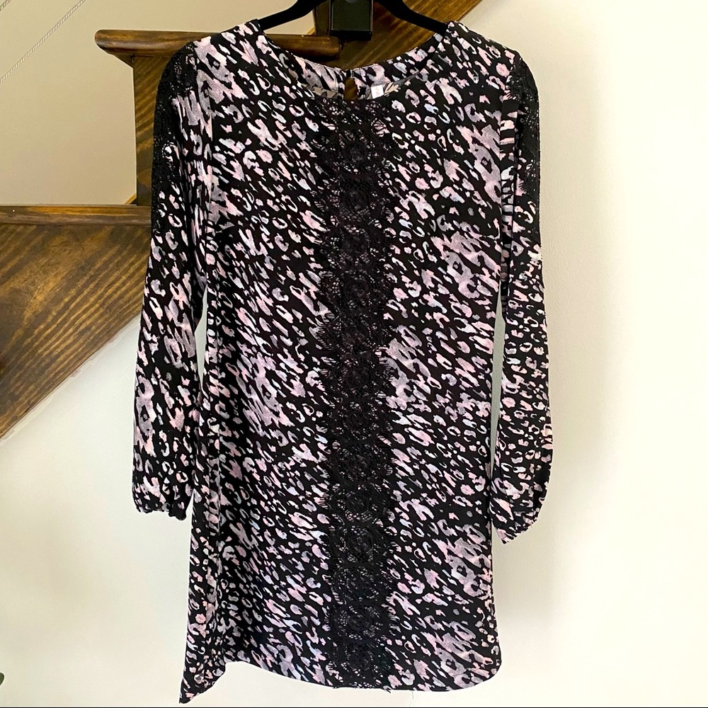 Xhilaration Shift Dress in Black Lace and Leopard Print